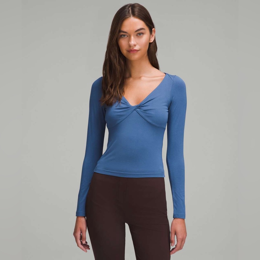 Lululemon Modal-Silk Blend V-Neck Long Sleeve Shirt Pitch Blue XS
